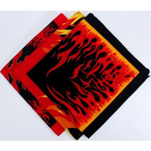 2PCS 55 * 55cm Cotton Flame Series Square Scarf Handkerchief Turban Street Sports
