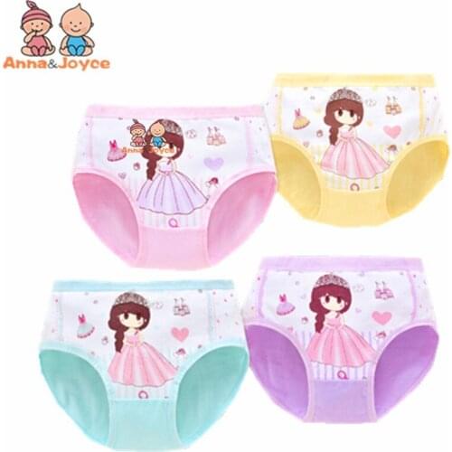 4pc/Cotton Cartoon Panties Children Underwear Briefs Girls Floral Bread Pants ATNN1000