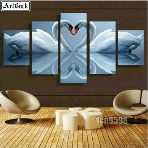Five spelling diy 5d diamond painting swan heart icon 3d diamond mosaic love sticker home decorative animal 5pcs