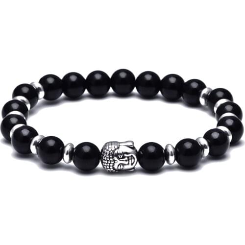 8mm Fashion Royal Black onyx Mens Bracelet Beads Natural Stone Buddha Stretch Charm Bracelets for Women Men Jewelry 2020