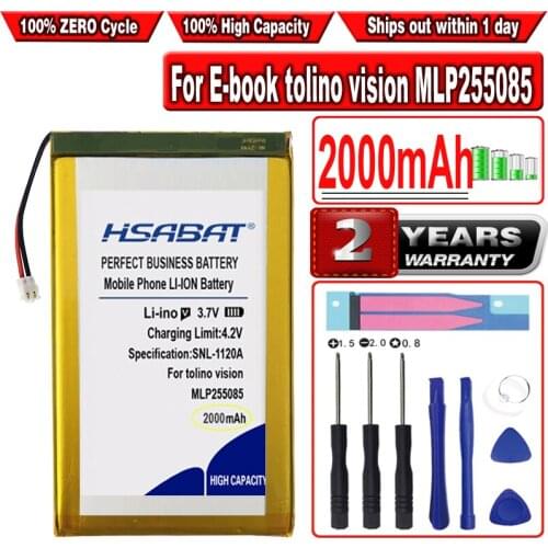 HSABAT 2000mAh 255085 Li-Polymer Battery for MP4 MP5 Tablet phone Navigator GPS Traffic recorder E-book tolino vision MLP255085