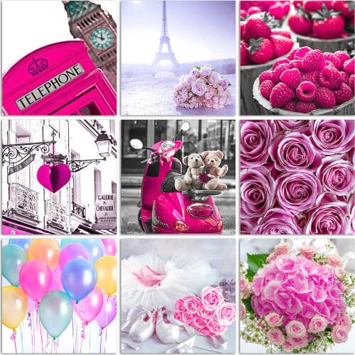 QIZITENG 5D Diy Diamond Painting Landscape Pink Warm Home Decoration Full Square/round Rhinestone Mosaic Embroidery New Product