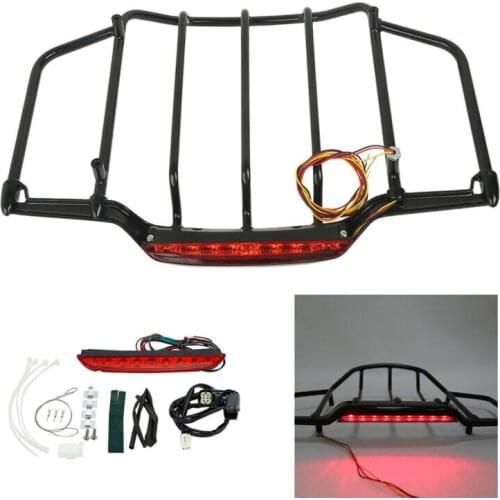 Trunk Top Luggage Rack w/ LED Light Fit For Harley Tour Pak Touring Electra Road Street Glide King 2014-2020 Chrome Black