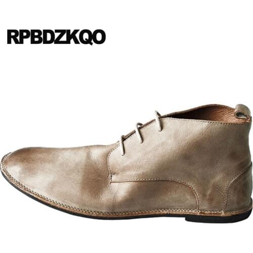 Short full grain leather boots autumn high quality comfortable shoes retro chukka genuine 2018 vintage fall men lace up booties