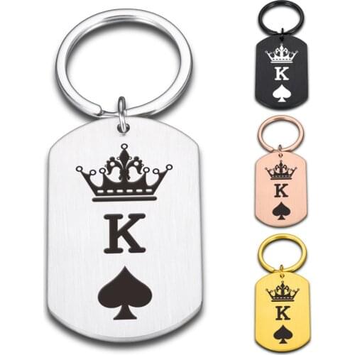 Couples Keychain Boyfriend Girlfriend Keychain Ring Anniversary Birthday Gifts for Him Her Initial Letters Queen King Keyring