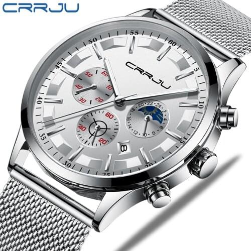 CRRJU Mens Watches Top Brand Luxury Black Quartz Men Watch Drop Shipping Mesh Strap Casual Sport Male Relogio Masculino