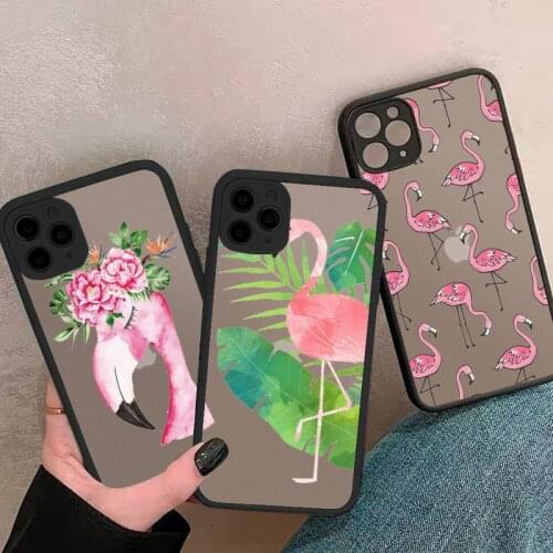 Phone Case For iphone 12 11 8 7 plus mini x xs xr pro max Pink flamingo matte transparent cover