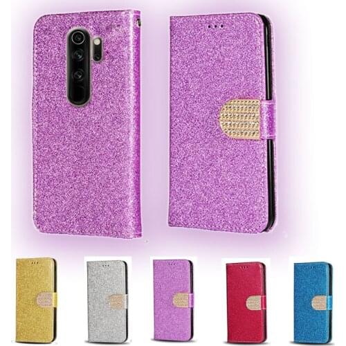 Luxury Glitter Diamond Flip Leather Wallet Phone Case For Xiaomi Redmi Note 8 Pro Phone stand function cover with card slot