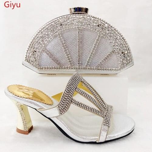 Doershow African Matching silver Shoes and Bags Italian In Women Nigerian Party Shoe and Bag Sets Women Shoes and Bag Set!HKN1-3