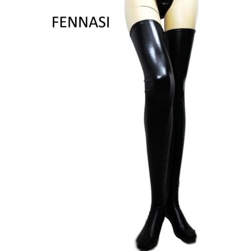 FENNASI Sexy Women Stockings Cosplay Spandex Long Latex Rubber Stockings Thigh High Stocking Parties Hosiery