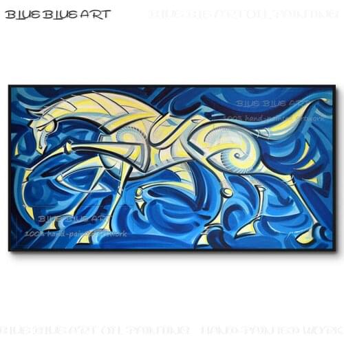 Artist Hand-painted High Quality Art Abstract Horse Oil Painting on Canvas A little Yellow and White Abstract Horse Oil Painting