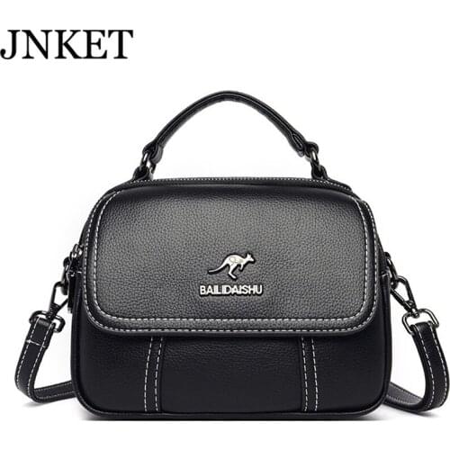 JNKET New Fashion Soft Leather Handbag Multi - layer Small Round Bag Temperament Shoulder Crossbody Bag