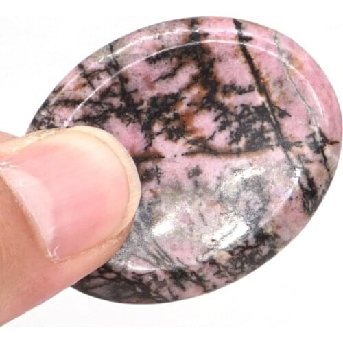 1.7" Worry Stone Pink Black Rhodonite Oval Pocket Crystal Reiki Healing Meditation Finger Massage Natural Energy Stone