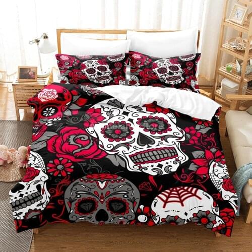 Fashion Rose Skull Bedding Set Hot Sell Adult Duvet Cover Sets Comforter 3d Print Bed Linen Quilt Covers Queen King Single Size