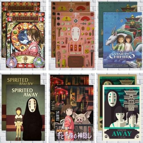 Cartoon Anime Hayao Miyazaki Spirited Away Vintage retro poster Painting Home Room Decor Kraft paper Wall stickers