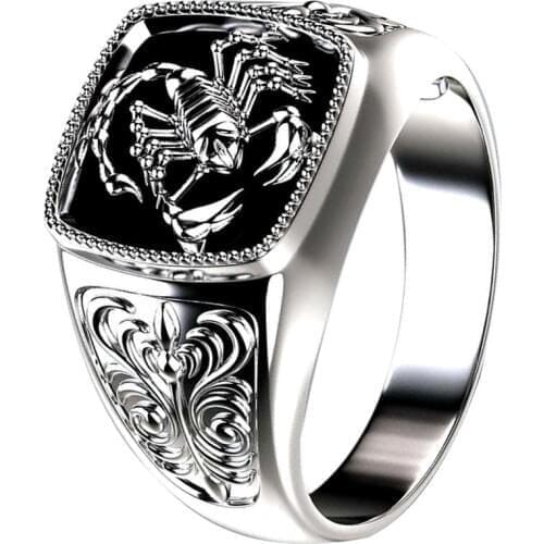 Men Scorpion Engraved Alloy Wide Finger Ring Birthday Club Party Jewelry Gift