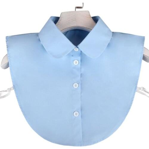 Blue Cotton Round Neck False Collar for Womens Solid Fake Detachable Collar Female Neckwear Tie Lapel Ladies Decoration