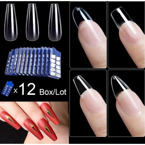 Wholesale 12 Boxes Per Lot Coffin Ballerina False Nail Tips Long Fake Nail Tips 10 Sizes x 10pcs Each Box Nail Manicure