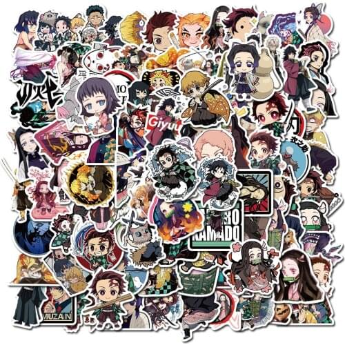 50/100Pcs Anime Demon Slayer Kimetsu No Yaiba Sticker Waterproof PVC Skateboard Luggage Motorcycle Guitar Kid Boy Vsco Sticker