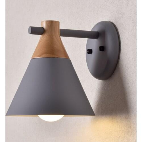 Nordic Wooden Led Indoor Wall Lamps Modern Iron Colorful Wall Sconce Home Deco Lighting Fixture Luminaire Bedside Home Decor E27