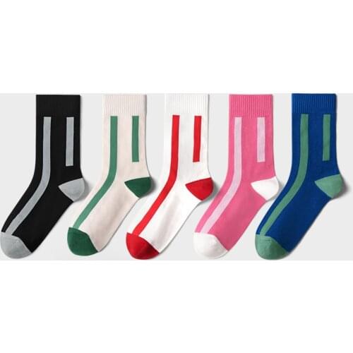 New Solid Color Pure Cotton Womens Socks Set Print Mens Long Socks Soft Casual Comfortable All-Match Street Harajuku Style