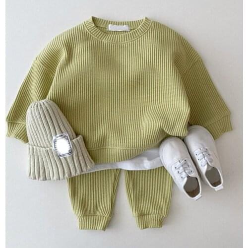 Kids Baby Girls Boys Fall Solid Color Clothing Sets Toddler Children Casual Patchwork T-Shirt Pants Clothes Infant Active Suits