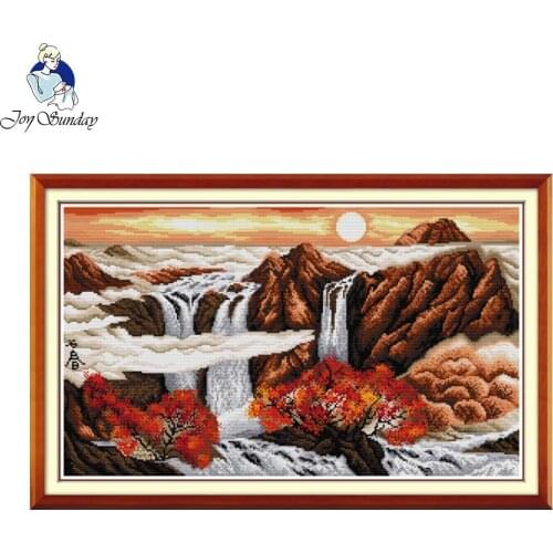 Joy Sunday Sunrise In Autumn Needlework DIY Handmade Landscape Cross Stitch Painting Set for Embroidery Kit Wall Home Decoration