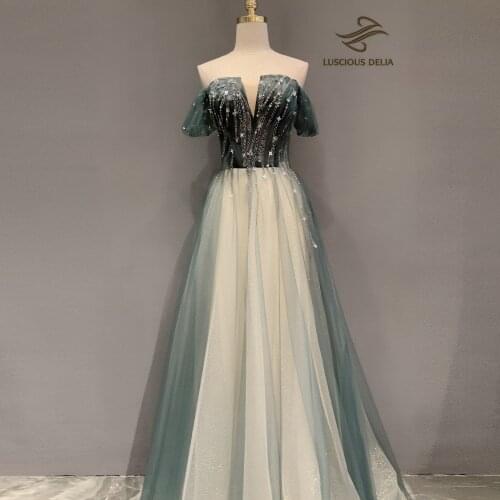 Luxury Robe Tulle Evening Dresses 2021 Beading Pretty Elegant A Line V Neck Formal Dress Luscious Delia