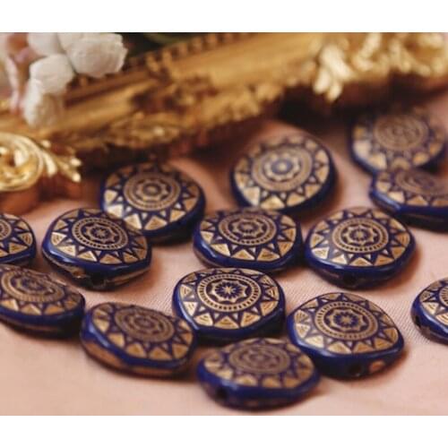 Ancient galaxy, gold pattern carved irregular beads ins vintage jewelry hand-made