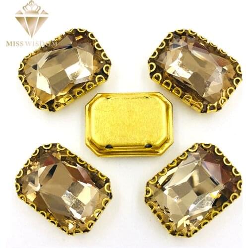 8X10/10X14/13x18mm sew on rhinestones Light coffee Rectangle gold base lacy shape claw glass crystal rhinestones Diy accessories