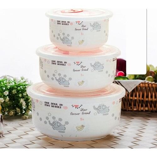 Three-piece set, bone china food container, ceramic salad bowl, lunch box , kitchen ceramic bowl sets, porcelain mixing bowl