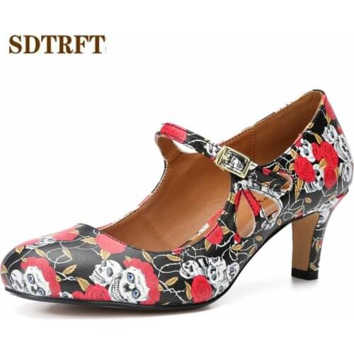 SDTRFT Spring Autumn 6cm High-Heeled shoes woman zapatos mujer Crossdresser Round Toe Buckle Pumps hollow out Casual Stilettos