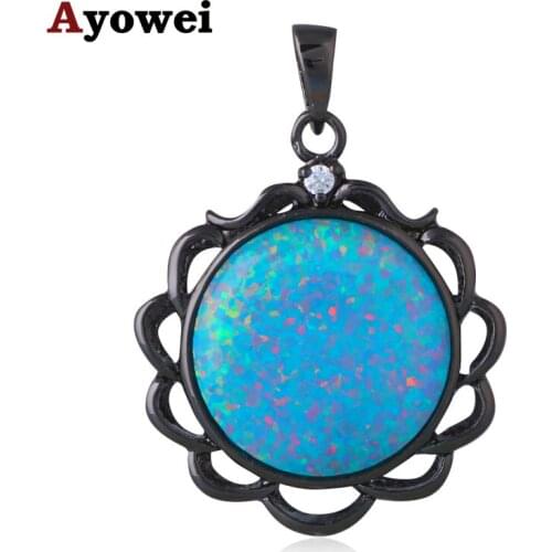 High quality suppliers Round Flower Design Green Fire Opal Black Gold Tone Noblest Fashion Jewelry Necklace Pendants OP602A