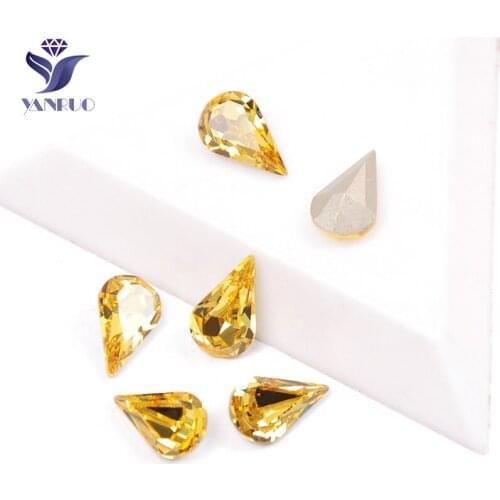 YANRUO 4300 Pear Drop Light Topaz K9 Crystal DIY Stones Sew On Claws Setting Glass Crystal Rhinestones For Jewelry