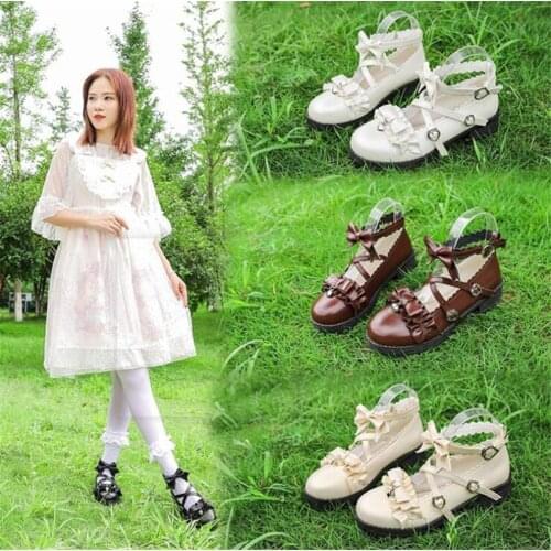 Japanese College Students Girls Buckle Straps Bow Shoes Lolita JK Commuter Uniform PU Leather Shoes D859