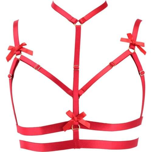 2020 Ladies Clothing Body Strap Sexy Women Red Bow Bra Underwear Harajuku Gothic Cage Bra Bondage Strap Bra Festival Rave Wear