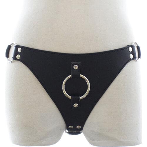 Women Leather Thong Strapon Dildo Panties G String Sexy Lingerie Chastity Belt with Penis Cock Ring for Lesbian Sex Adult Games