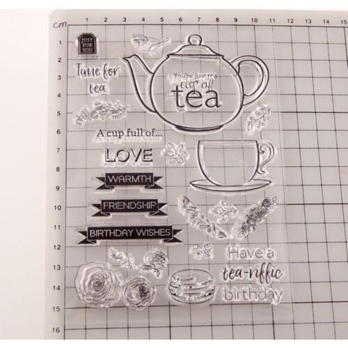 1pc Tea Set Transparent Clear Silicone Stamp Seal Cutting DIY Scrapbooking Rubber Coloring Embossing Diary Decor Reusable T1541