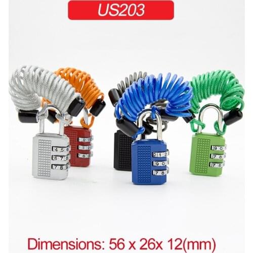1PCS Padlock 3 Digit Combination Password Padlock Gym Cabinet Drawer Luggage US203 + 1M Spring Steel Wire Rope