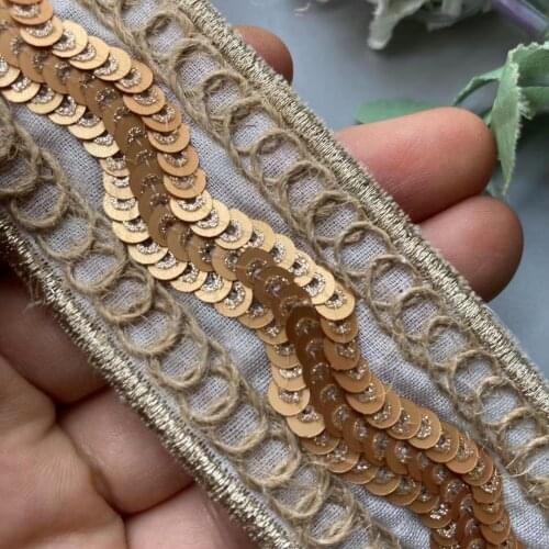 1 Yards White Gold 37mm Ethnic Gold Thread Sequins Webbing Ribbon Tape Shoes Dress Embroidered Lace Trims DIY Sewing Accessorie