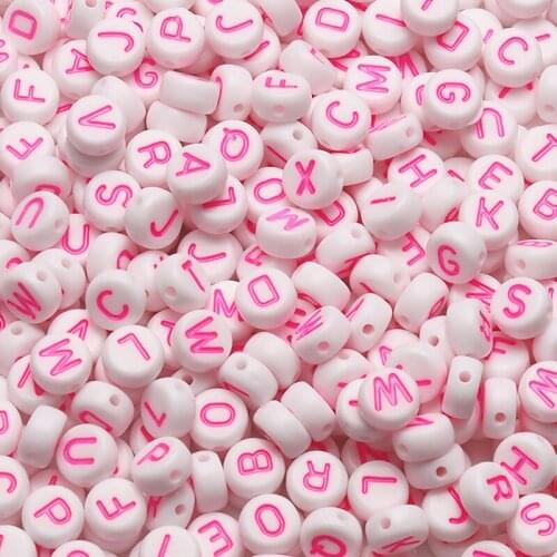 200/300/500pcs Pink Round Alphabet Letter Beads Charms Bracelet Necklace For Jewelry Making DIY Accessories