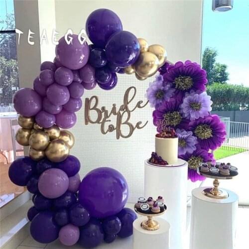 112pcs Metal Gold Mixed Light Purple Latex Balloon Garland Arch Kit For Baby 1th Birthday Party Decoration Balloons Supplies