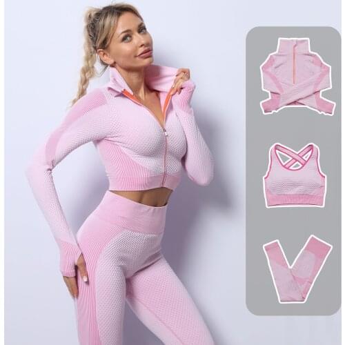 2/3PCS Seamless Yoga Sets Sport Fitness Vest High Waist Hip-Liftting Trousers Suits Workout Clothes Gym Leggings Set for Women