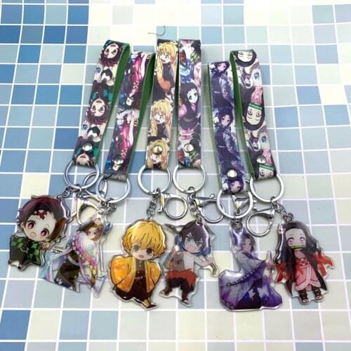 20pcs/lot Anime Demon Slayer: Kimetsu no Yaiba mix Double-sided acrylic pendant keychain Mobile phone anti-lost rope toy gift