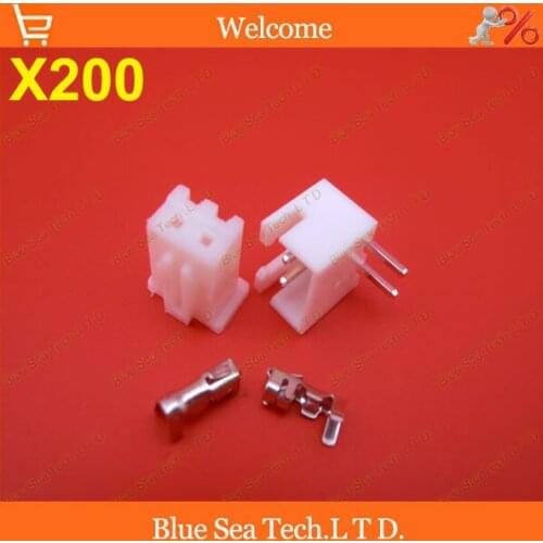 200 sets 2 Pin XH 90 angle bend Pin Connector 2.54mm XH-2P Kits for PCB/Automotive/electronic circuit.ect