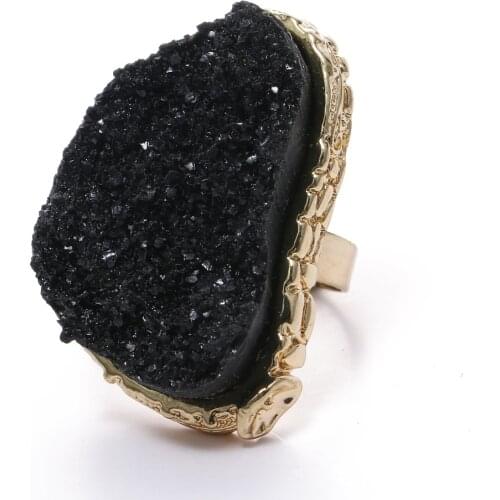 2020 Boho enorme Druzy anillos de resina abierto Ajustable anillo mujeres regalos gran imitación geoda cristal cuarzo anillos de