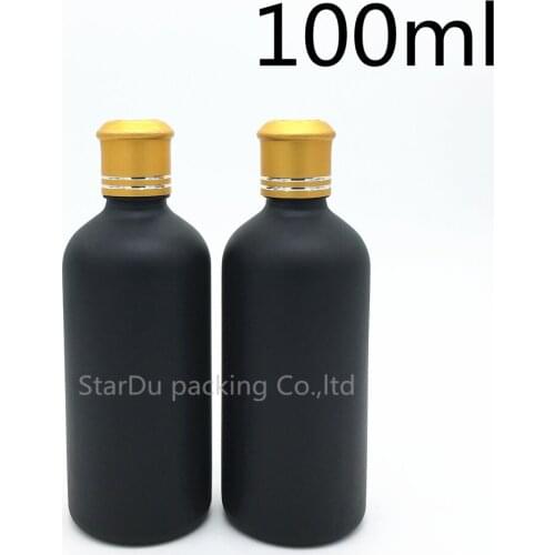 240pcs 100ML Black Frosted Glass Bottle 100ml Vials Essential Oil Bottle with gold cover Perfume bottles