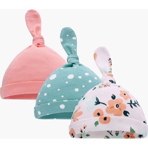 3pcs Newborn Baby Cotton Knot Beanies Toddler Girls Sleep Caps For 0-6 Months Infant Hats Baby Accessories Y1QF