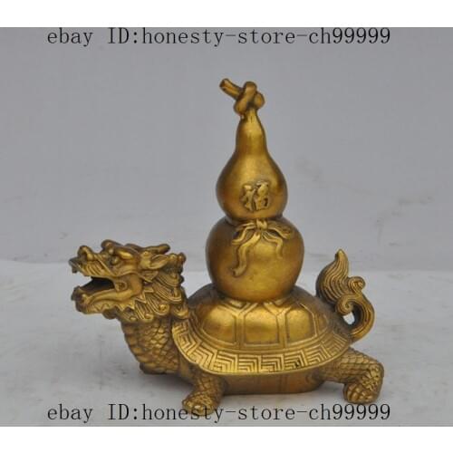 5" chinese fengshui brass gourd Calabash fu dragon turtle Tortoise lucky statue