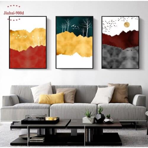 Nordic Abstract Posters Canvas Painting Mountain Landscape Posters And Prints Golden Sun Modern Wall Art Picture for Living Room